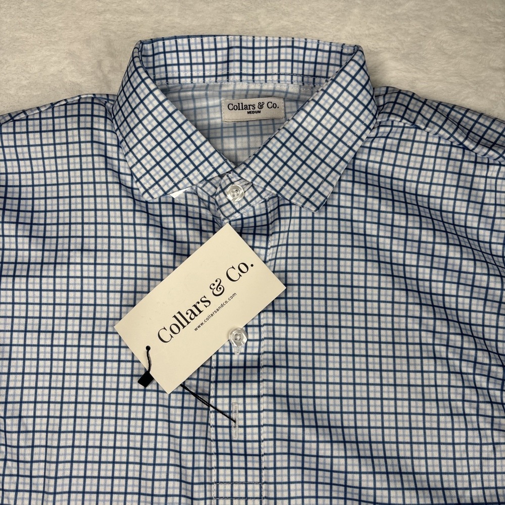 Collars and Co NWT Semi-Spread Collar Polo Blue Tattersall - Size Medium